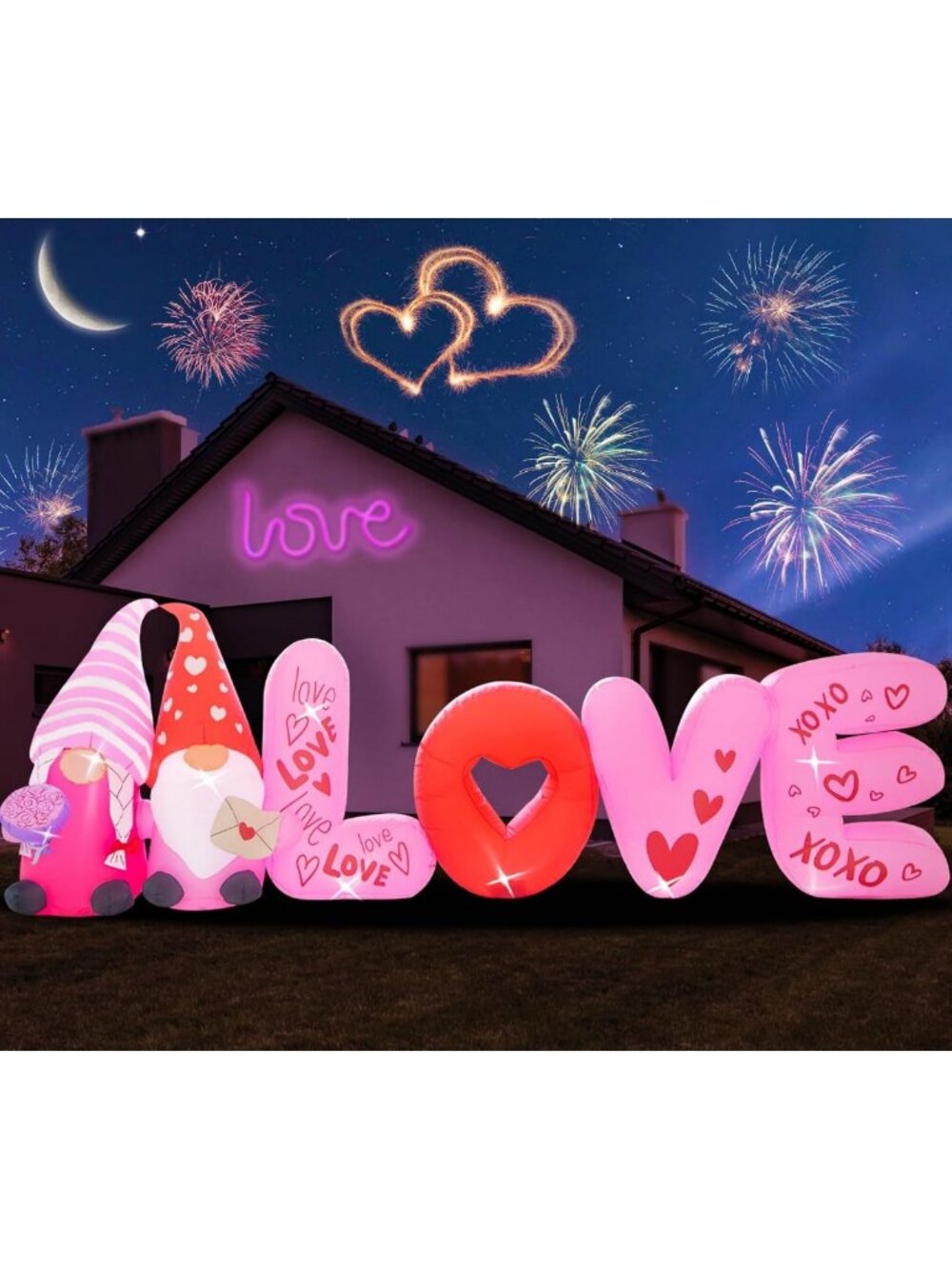 12FT Valentine's Day Inflatable Gnome with Rose - LED Outdoor Yard Decor, Spring